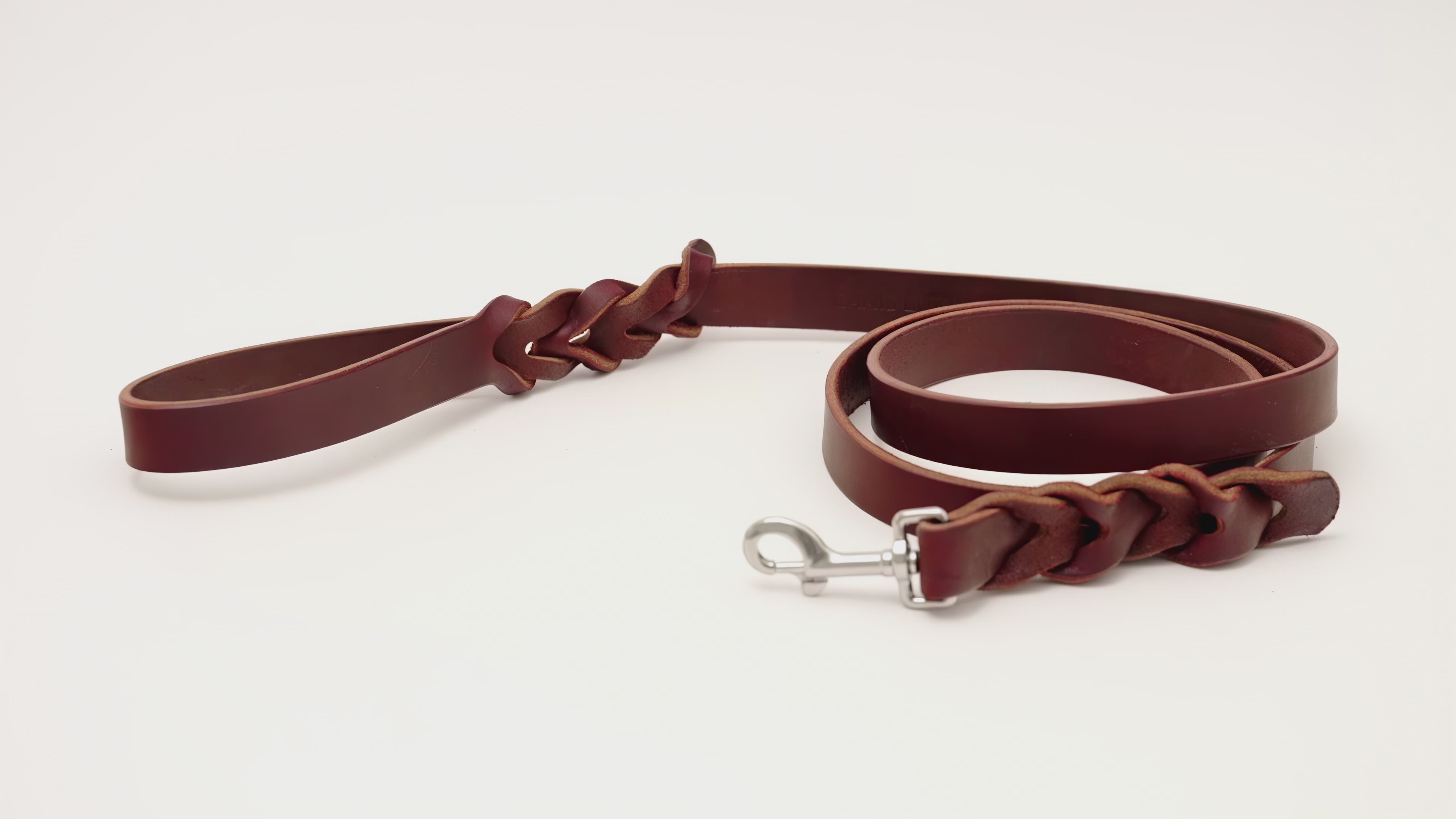 Video showcasing Canis Luxury premium leather dog leashes in black, dark brown, and brown — handmade from CHAHINLEATHER® with stainless steel hardware for adventurous dogs.